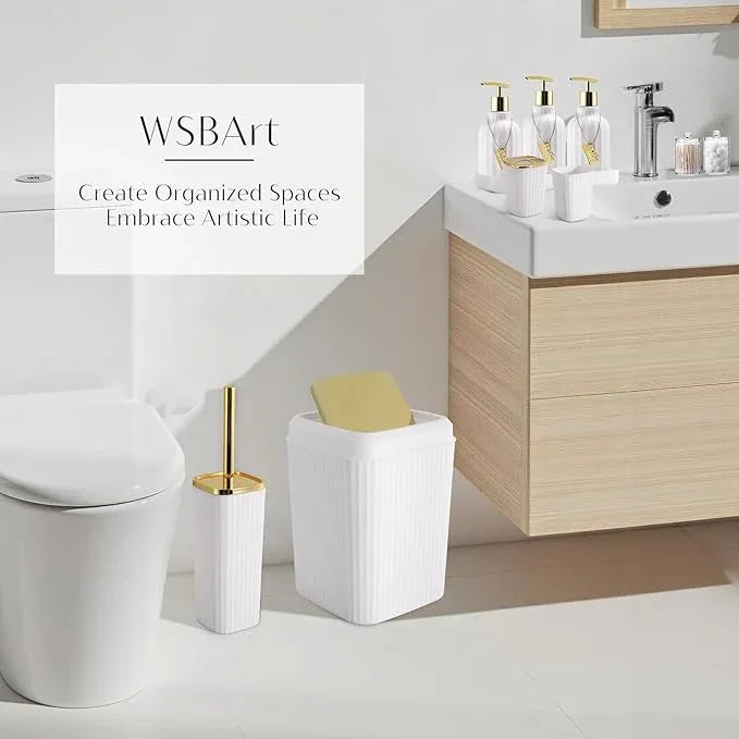 WSBArt 17PCS Bathroom Accessory Set Bathroom Set Gold Bathroom Accessories,Toilet Brush, Trash Can, Qtip Holder Dispenser& 3PCS Soap Dispenser - ModernBath