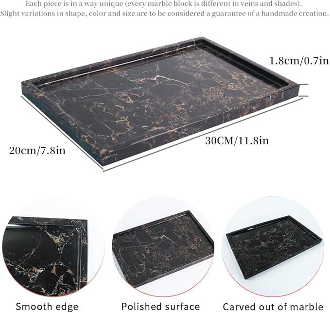 100% Natural Marble Serving Tray Luxury Calaccata Viola Marble Storage Tray for Home Decor Stone Tray for Bathroom/Kitchen/Vanity/Dresser,Plate Holder for Tissues, Candles, Towel - ModernBath