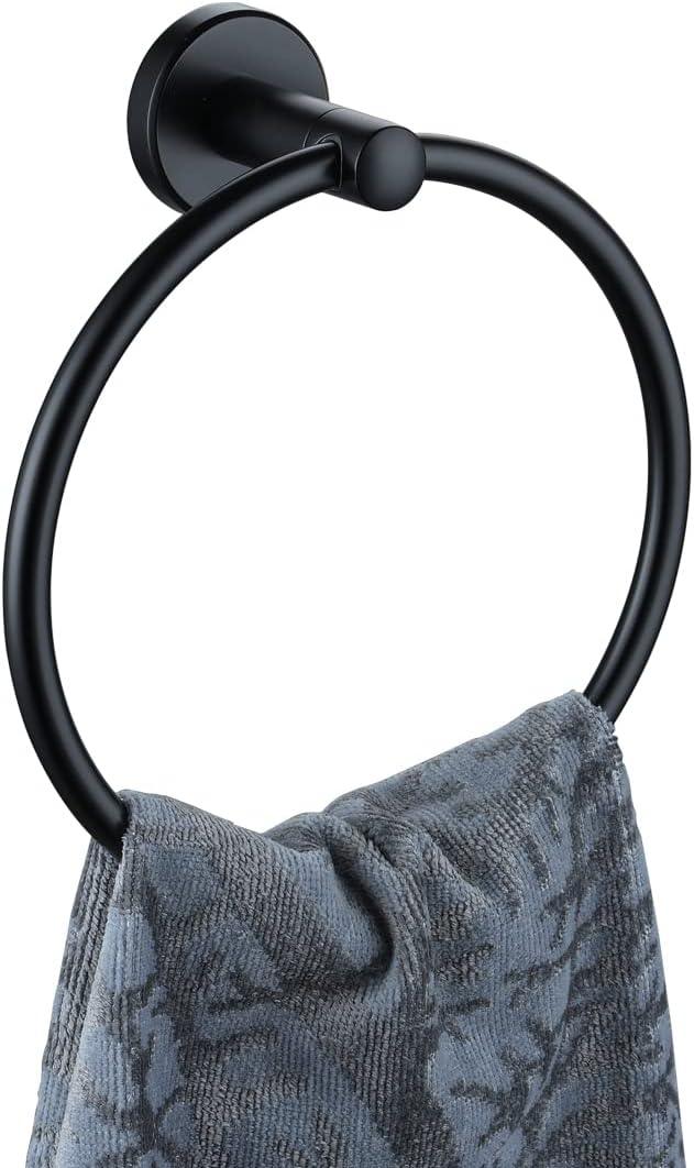 JQK Black Towel Ring, 304 Stainless Steel Matte Black Hand Towel Holder for Bathroom, Wall Mount, TR130-PB - ModernBath