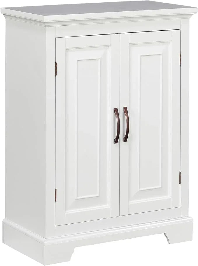 Teamson Home St. James Freestanding Floor Cabinet Bathroom Living Room Storage Organizer with 2 Doors 2 Adjustable Inner Shelves, White - ModernBath