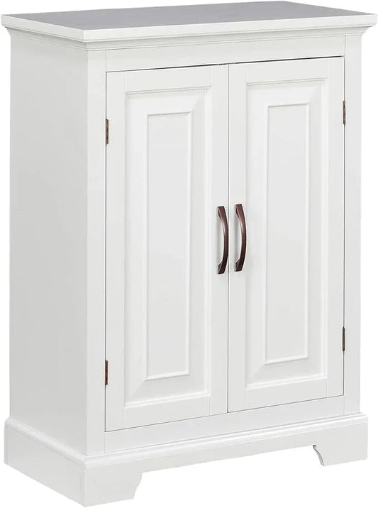 Teamson Home St. James Freestanding Floor Cabinet Bathroom Living Room Storage Organizer with 2 Doors 2 Adjustable Inner Shelves, White - ModernBath