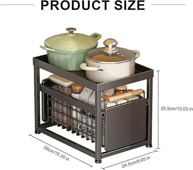 2 Tier Pull-out Storage Organizer, Slide Out Kitchen Cabinet Storage Sliding Shelves, Under Sink Organizers Drawer, Mesh Cabinet Basket with Handle for Bathroom, Home(Gray, Single Layer S) - ModernBath