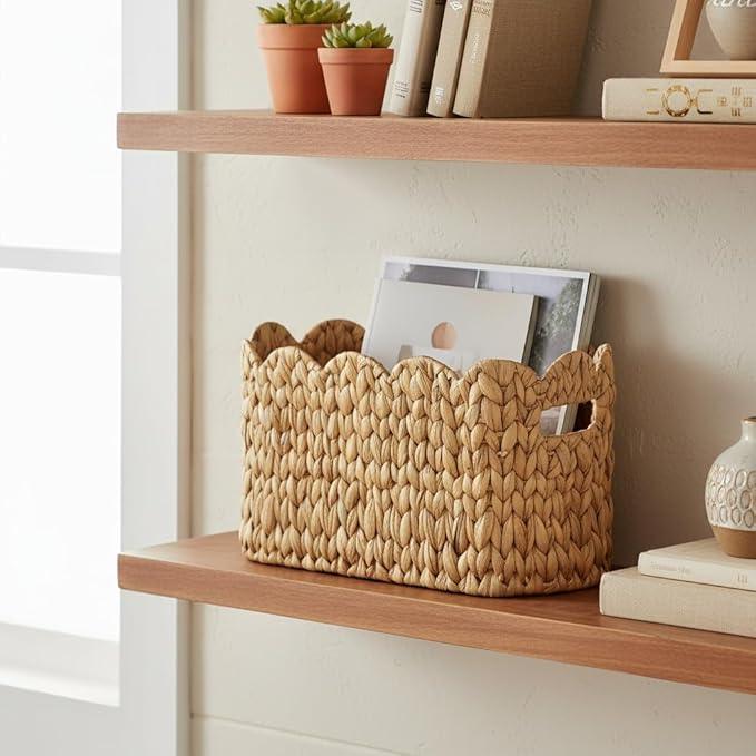 Toilet Paper Storage Basket,Scalloped Wicker Basket for Bathroom Organizers and Storage,Hand-Woven Rattan Bathroom Decor Accessories,Natural Water Hyacinth - ModernBath