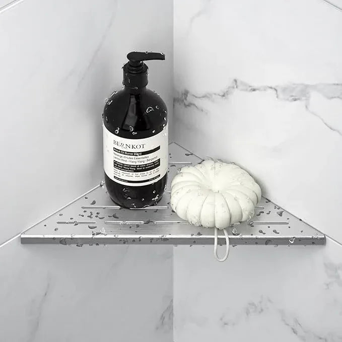 Corner Shower Shelf 10" Brushed 304 Stainless Steel Slot Design Recessed Corner Shelf Bathroom Grout in Shelf for Tiled Wall - ModernBath
