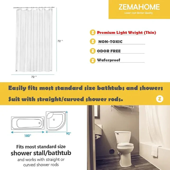 ZEMAHOME 2 Pack PEVA Plastic Shower Curtain Liner Premium Light Weight 72" x 72" Clear Bathroom Shower Showroom Curtain Liner with Rustproof Metal Gromments and Weighted Magnet - ModernBath