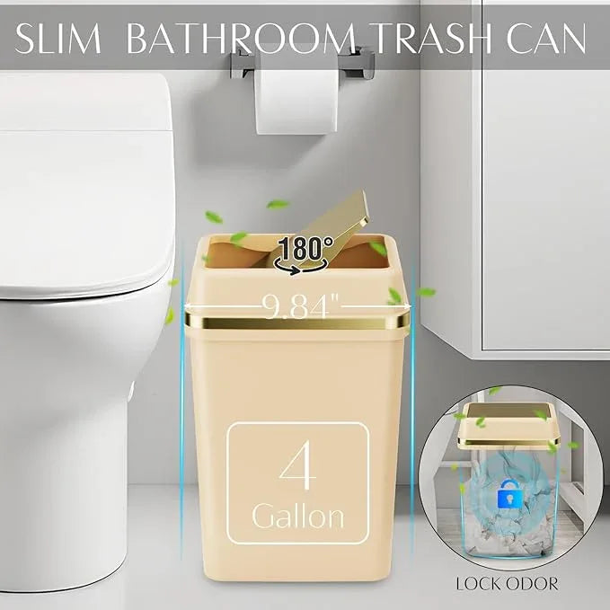 9PCS Bathroom Accessory Set, Beige Bathroom Set with Large-Capacity 4 Gallon Trash Can, Bathroom Accessories Set Complete, Toothbrush Holder, Soap Dispenser, Toilet Brush, Bathroom Decor - ModernBath