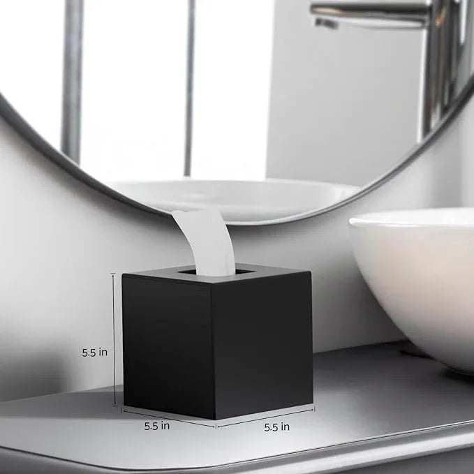 HIIMIEI Tissue Box Cover, Acrylic Tissue Holder Napkin Dispenser for Home Office Restaurant Desk Decor, Black Square 5.4x5.4x5.4'' - ModernBath