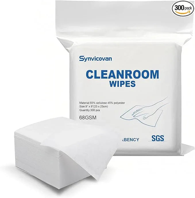 Synvicovan Cleanroom Wipes 9"x9" (300 Pcs, Cellulose/Polyester Blend, Grade A, 68GSM) Lint Free Wipes for Laboratory, Electronics, Pharmaceutical,Printing,Automotives and Semiconductor Industries - ModernBath