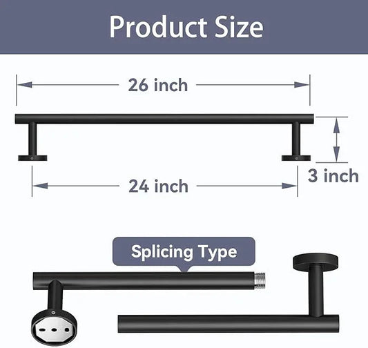 Matte Black Towel Bar, 24 Inch Bathroom Towel Rack (Total Length 26-Inch), Towel Holder Wall Mounted, Thicken SUS304 Stainless Steel Towel Rod Modern Home Decor - ModernBath