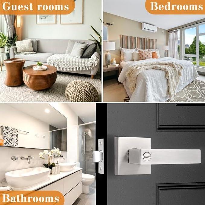 Probrico 5 Pack Door Handles Brsuhed Nickel Privacy Door Levers with Lock for Bedroom & Bathroom, Heavy Duty Square Interior Door Handles,for Left & Right Handed Doors,Keyless - ModernBath