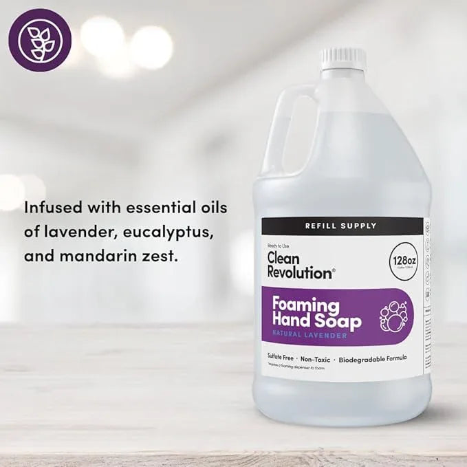 Clean Revolution Foaming Hand Soap Refill Supply Container. Ready to Use Formula. Natural Lavender Fragrance, 128 Fl. Oz - ModernBath