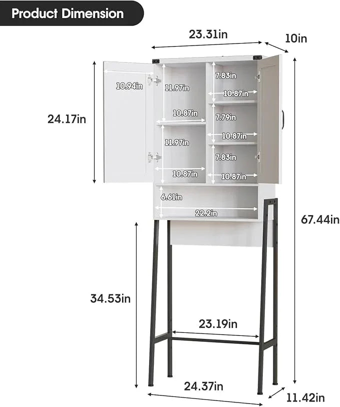 Over The Toilet Storage Cabinet with 2-Door Design Bathroom Organizers and Storage with Anti-Tip Device Over Toilet Organizer with Shelves for Bathroom,Restroom,Laundry White - ModernBath
