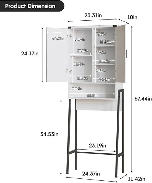 Over The Toilet Storage Cabinet with 2-Door Design Bathroom Organizers and Storage with Anti-Tip Device Over Toilet Organizer with Shelves for Bathroom,Restroom,Laundry White - ModernBath