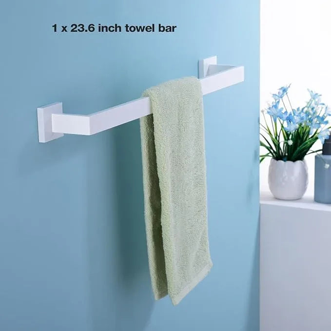TRUSTMI Bathroom Hardware Accessories Set 5-Piece Square Towel Bar Assembly Stainless Steel Wall Mounted, White - ModernBath