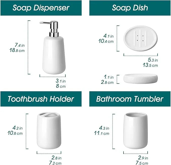vancasso White Bathroom Accessories Set, Ceramic Soap Dispenser and Toothbrush Holder Sets, Stoneware 4 Pcs Bathroom Sink Set for Modern Home Decor - ModernBath