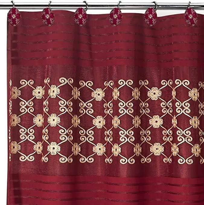 Zahari Home 13pc Elegant Rose Bathroom Shower Curtain Sets Elegant Shower Curtain & 12 Shower Curtain Rings Contemporary Decor Burgundy Shower Curtain Unique Design Stylish Shower Accessories - ModernBath