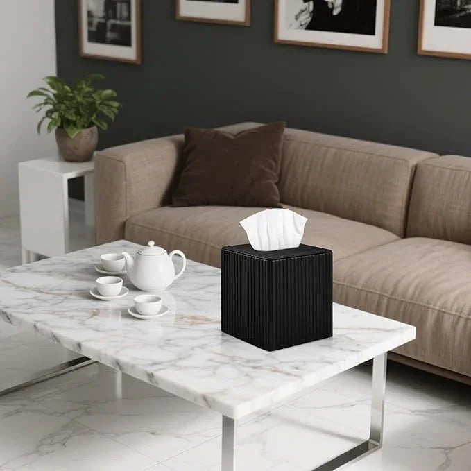 XNONE PU Leather Tissue Box Cover Square Tissue Box Holder for Bathroom Vanity Countertop Night Stands Bedroom Office Desk,Modern Tissue Decorative Organizer with Magnetic Closure (Black) - ModernBath
