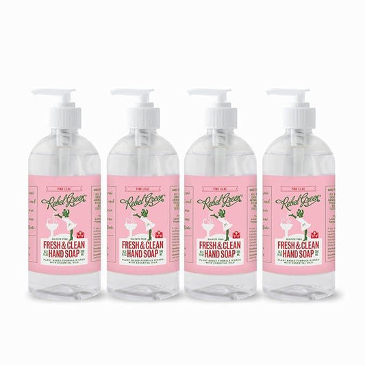 Rebel Green Liquid Hand Soap - Natural Hand Soap Pump Bottles - Bathroom & Kitchen Hand Soap - Hand Wash with Fresh Pink Lilac Scent - (16.9 oz Bottles, 4 Pack) - ModernBath