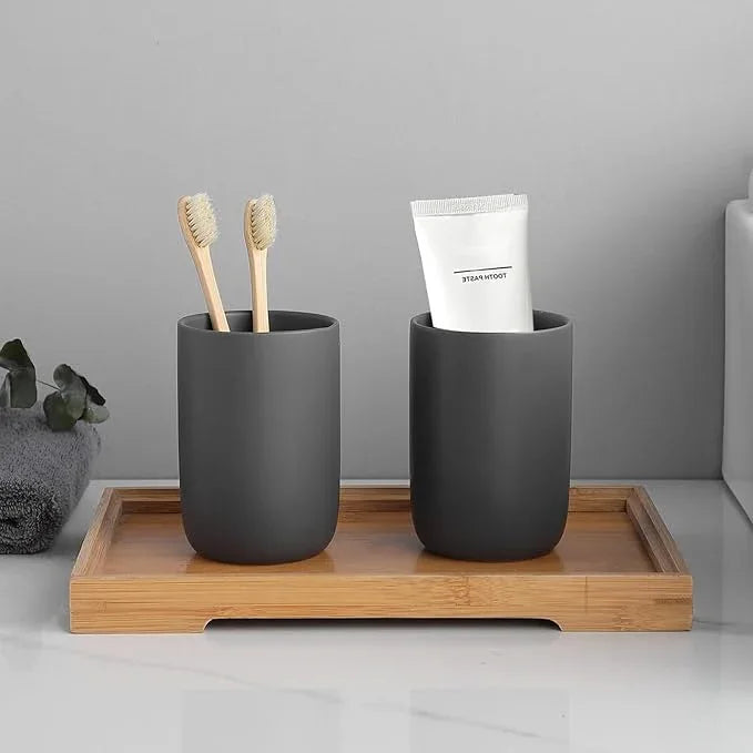 BSDISP Matte Grey Toothbrush Holders for Bathrooms - Ceramic Toothbrush Toothpaste Holders Set, Grey Bathroom Tumbler Cups Reusable Toothbrush Cup, Counter Organizer - ModernBath