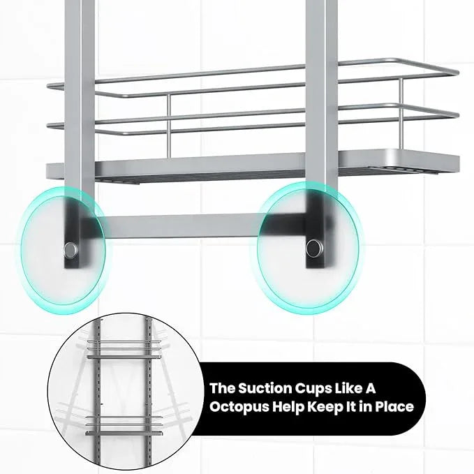Shower Caddy Hanging (Silver), Adjustable Anti-Swing-Over The Shower Head Caddy, 3 Tier Height Bathroom Storage Organizer, Bathroom Shelves Basket Rack, Shower Caddies Rack with Adjustable Soap Basket - ModernBath