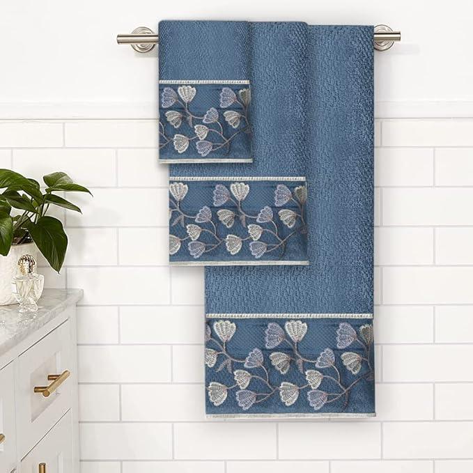 Zahari Home Capri Modern Bathroom Towel Set - 3 Piece Set, Bath Towel, Hand Towel and Wash Towel - Classic Luxury Contemporary Decor - Beautiful Bath Ensemble - Unique Royal Blue - ModernBath
