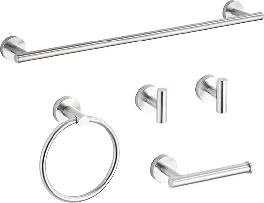 Brushed Nickel Bathroom Hardware Set 5 Piece with Towel Racks for Bathroom, SUS304 Stainless Steel Bath Towel Bar Set, 24 Inch Wall Mounted Accessories Kit… - ModernBath