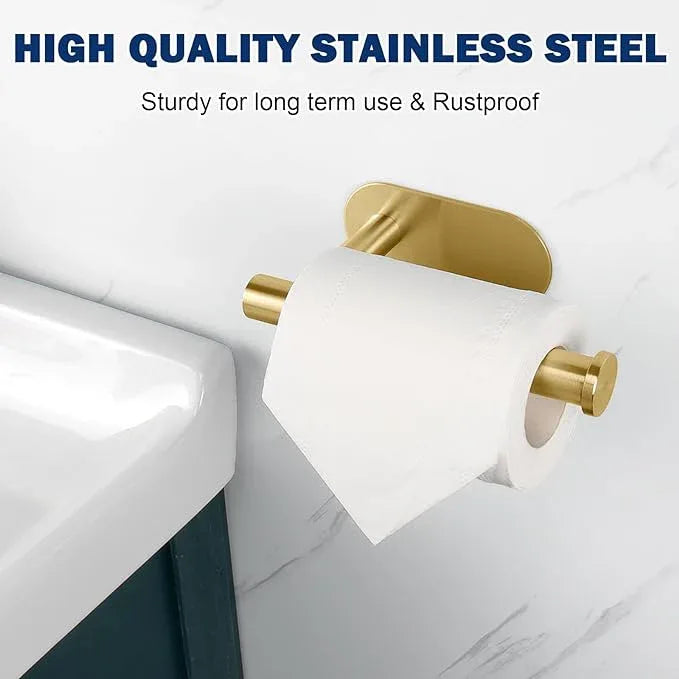 NearMoon Toilet Paper Holder Self Adhesive, Premium Thicken SUS304 Stainless Steel Rustproof Adhesive Toilet Roll Holder no Drilling for Bathroom, Kitchen, Washroom (3 Pack, Brushed Gold) - ModernBath