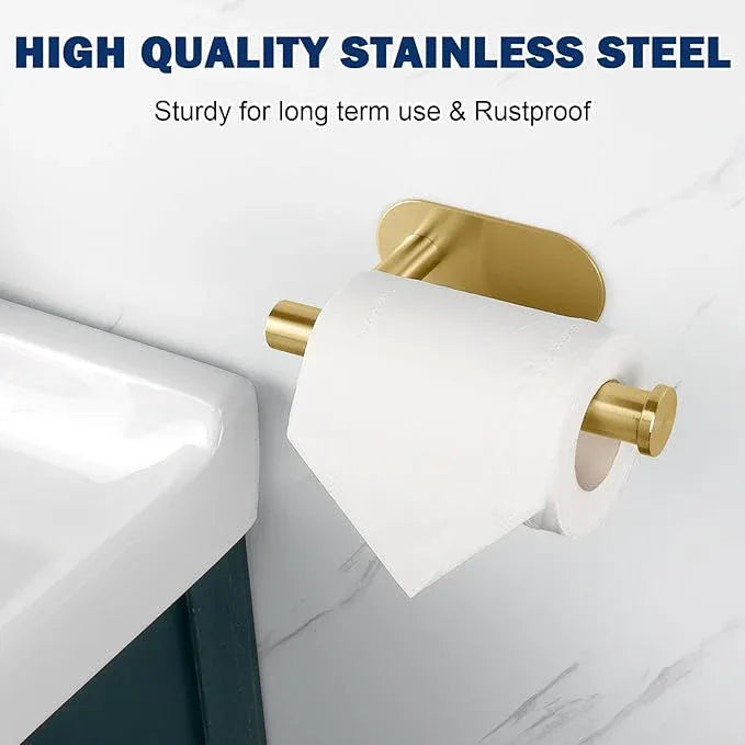 NearMoon Toilet Paper Holder Self Adhesive, Premium Thicken SUS304 Stainless Steel Rustproof Adhesive Toilet Roll Holder no Drilling for Bathroom, Kitchen, Washroom (4 Pack, Brushed Gold) - ModernBath