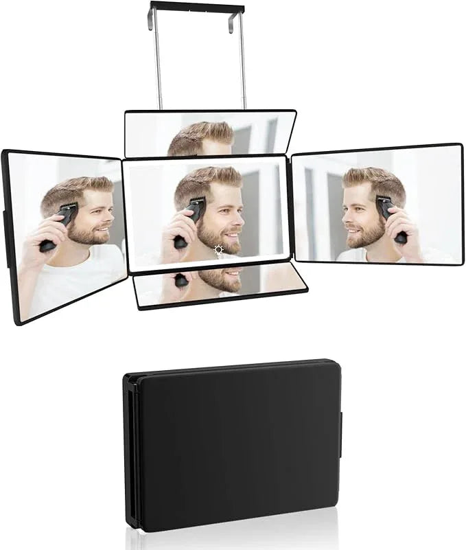Aokoka 5 Way Mirror with Light for Self Hair Cutting, 360° Barber Mirror for Men Shaving, Makeup Mirror with Height Adjusta for Braiding Hair Styling Dye Hair for Women - ModernBath