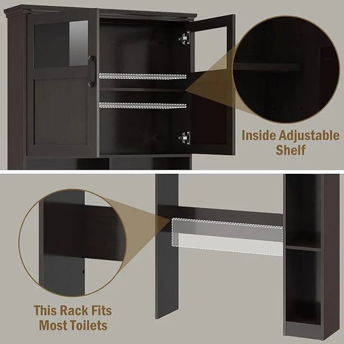 Over The Toilet Storage Cabinet, Storage Cabinet Over Toilet with Double Doors & Toilet Paper Holder Stand, Freestanding Toilet Shelf Space Saver with Anti-Tip Design & Adjustable Shelf, Espresso - ModernBath
