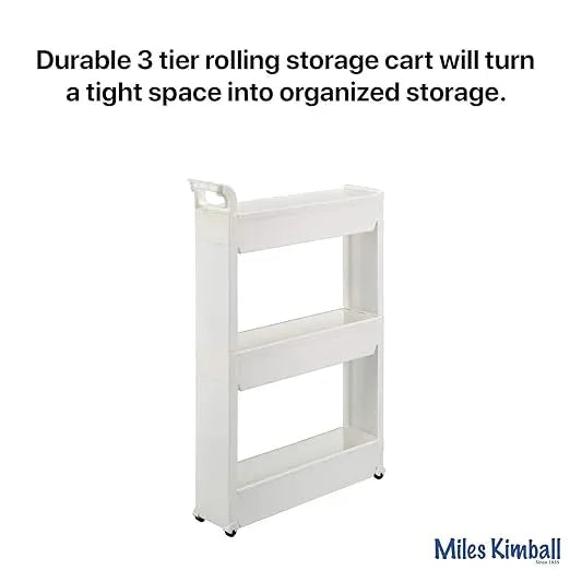 Miles Kimball Slim Storage Cart with 3 Baskets/Shelves and Rolling Casters for Kitchen, Laundry, and Small Space Storage, Durable Plastic - Measures 21" Long x 5" Wide x 28 1/4" High - ModernBath