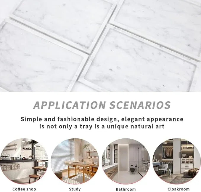 100% Natural Marble Serving Tray Luxury Marble Storage Tray for Home Decor Stone Tray for Bathroom/Kitchen/Vanity/Dresser,Plate Holder for Tissues, Candles, Towel - ModernBath