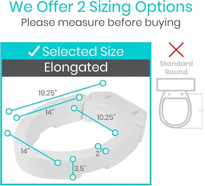 Vive Raised Toilet Seat (Elongated, Adds 3.5 Inches) - Elevated Toilet Seat Riser & Extender for Seniors & Handicap - High Rise Toilet Extension for Elderly - Portable Commode Toilet Booster for Adult - ModernBath