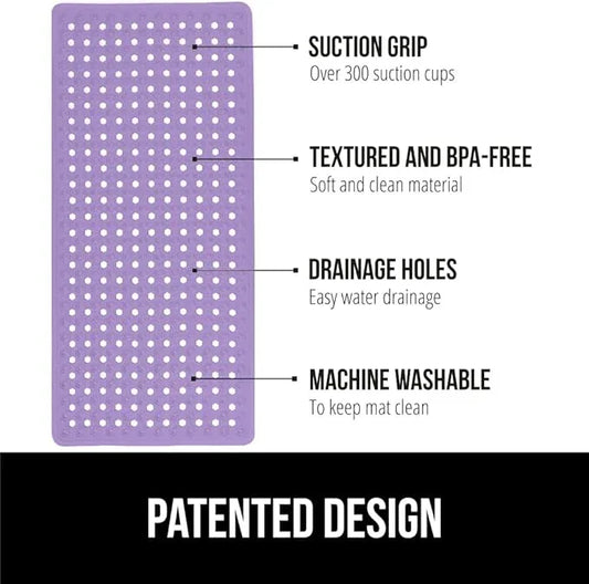 GORILLA GRIP Patented Bath Tub Shower Mat, Machine Washable Bathtub Floor Liner Mats, Suction Cups and Drain Holes to Keep Tubs Clean, Soft on Feet, Bathroom Essentials, 35x16 Inch, Purple Opaque - ModernBath