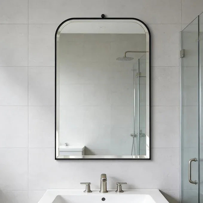 POZINO Rectangle Beveled Mirror, 24"x38" Black Vanity Mirror for Over Sink, Modern Rounded Bathroom Mirrors with Stainless Steel Frame, Oblong Mirrors for Bedroom Living Room Entryway Fireplace - ModernBath