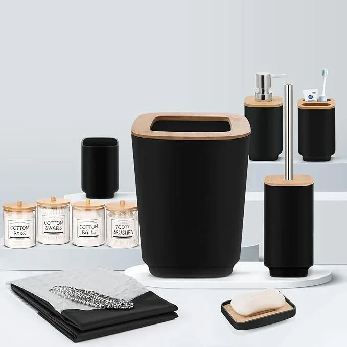 IMAVO Bathroom Accessories Set,Black Bathroom Set,11 Pieces Bathroom Accessory Set,Trash Can for Bathroom Accessories Décor and Housewarming Gifts - ModernBath