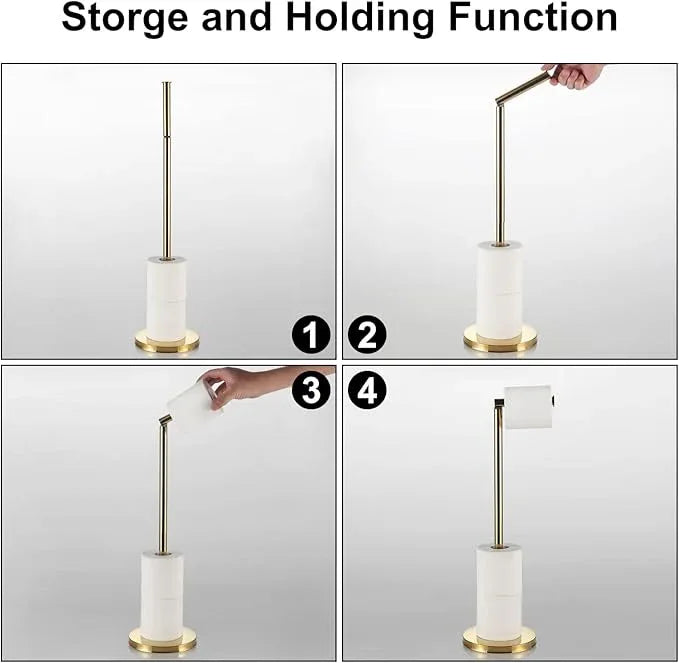 BGL Freestanding Toilet Paper Holder - Gold, Reserve Storage Paper Rolls, Floor Holder - ModernBath