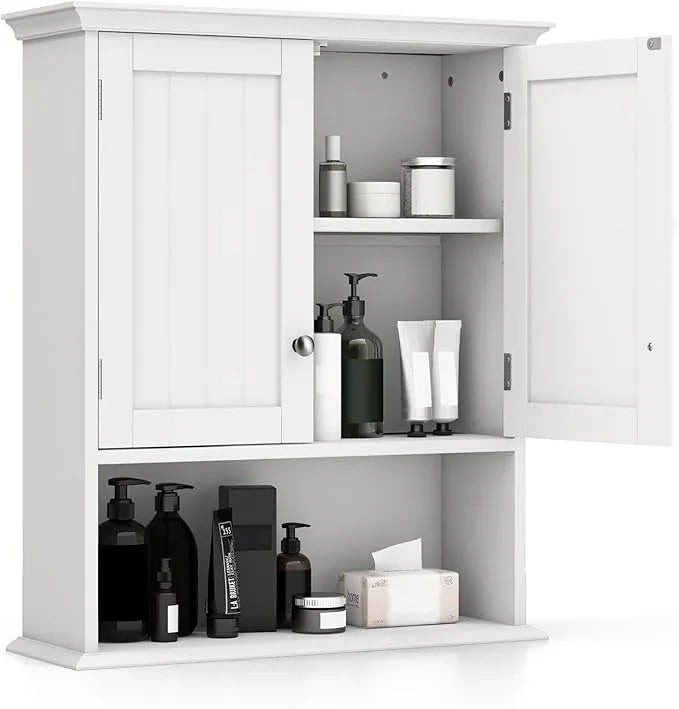 Giantex Bathroom Cabinet Wall Mount, Medicine Cabinet with Adjustable Shelf, Open Shelf, Over The Toilet Space Saver Storage Organizer for Laundry Room, Kitchen, Cupboard (White) - ModernBath