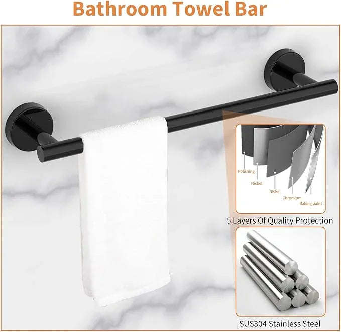 Cilee 10 Piece Matte Black Bathroom Hardware Set,2 Pack 5 Piece Bathroom Accessories Set Include 24 inch,16 inch Toilet Paper Holder, Towel bar,Towel Ring,Towel Hook,Stainless Steel Wall Mounted - ModernBath