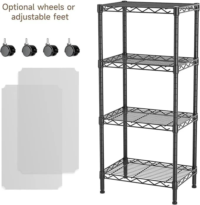 4 Tier Adjustable Storage Shelves Heavy Duty Metal Utility Shelf Wire Shelving Unit Organizer Rack for Home Kitchen Office Bathroom Pantry Room 12" D x 18" W x 44.5" H - ModernBath