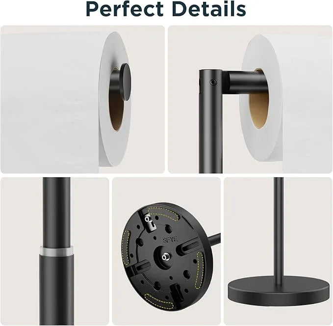 FORIOUS Toilet Paper Holder Stand Adjustable, Stainless Steel Freestanding Toilet Paper Holder with Storage, Bathroom Tissue Roll Stand Storage for 4 Rolls, Matte Black - ModernBath