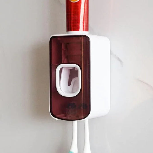 2 Slot Toothbrush Holder and Toothpaste Dispenser Wall Mounted, Automatic Toothpaste Squeezer, 2 in 1 Tooth Brush Toothpaste Organizer for Shower (Red) - ModernBath