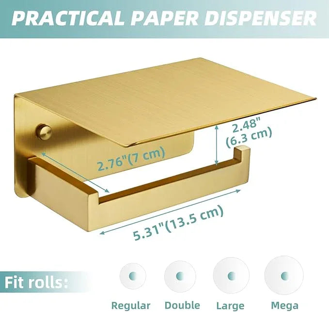 Toilet Paper Holder with Shelf Brushed Gold, APLusee SUS 304 Stainless Steel Modern Bathroom Accessories Tissue Roll Dispenser Storage - ModernBath