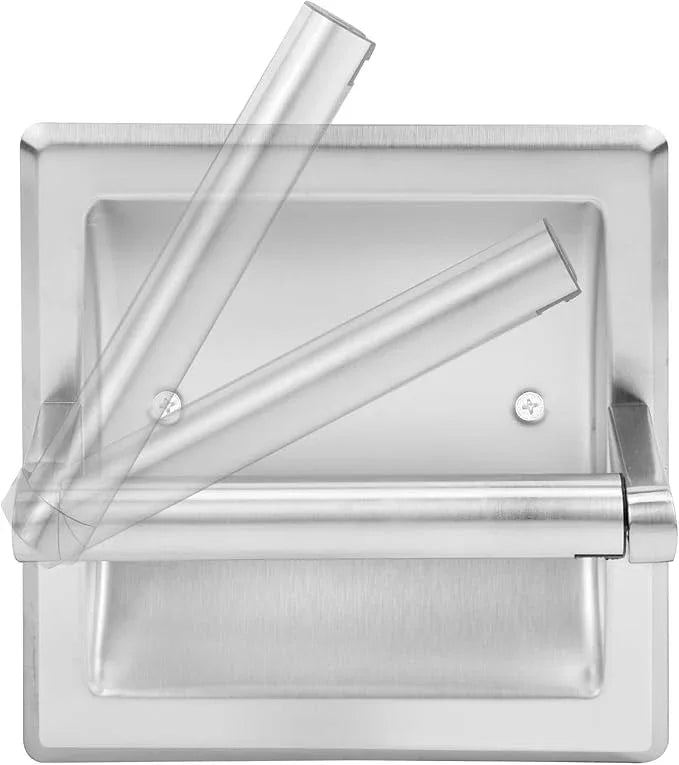 Recessed Toilet Paper Holder for Large Rolls, Pivoting Stainless Steel in Wall Toilet Paper Holder, Wall Mounted Bathroom Tissue Roll Dispenser with Modern Brushed Nickel Finish - ModernBath