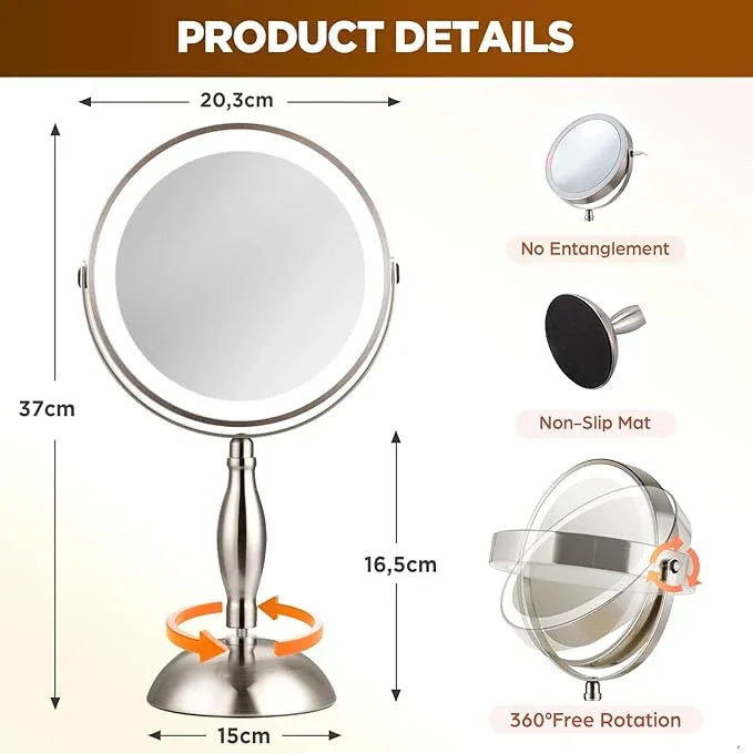 Makeup Mirror with Light, 30x Magnifying Mirror with 3 Lights Colors, 5000mAh Vanity Mirror Brushed Nickel - 360° Rotation, Brightness Adjustable Magnification, Modern Style Side Touch + Side Charge - ModernBath