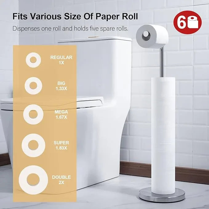 BAGNOLUX Bathroom Toilet Paper Holder Stand with Reserve, SUS304 Stainless Steel Rustproof Pedestal Tissue Roll Holder Heavy Duty, Polished Chrome - ModernBath