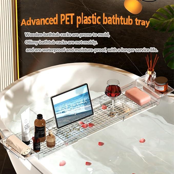 Ollimy Bathtub Caddy Tray, Adjustable Bath Tray for Tub, Bath Accessories, Tub Caddy for Bathroom Luxury Spa, Expandable Size Bath Tub Organizer with Anti-Slip mat, Fits Most Tubs - ModernBath