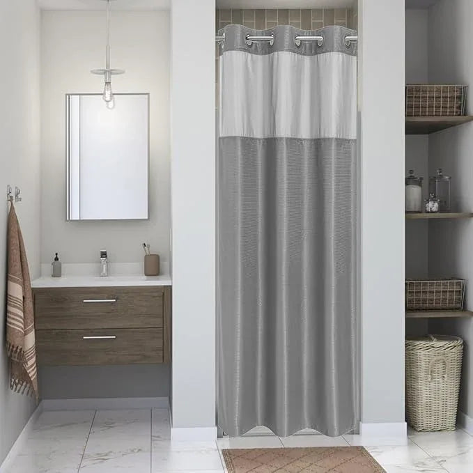 eachope Stall No Hook Shower Curtain with Snap-in Fabric Liner Set,Waffle Weave Shower Curtains for Bathroom,Hotel Luxury Decor Bathroom Curtain Set,Waterproof & Washable,Grey,36Wx74H - ModernBath