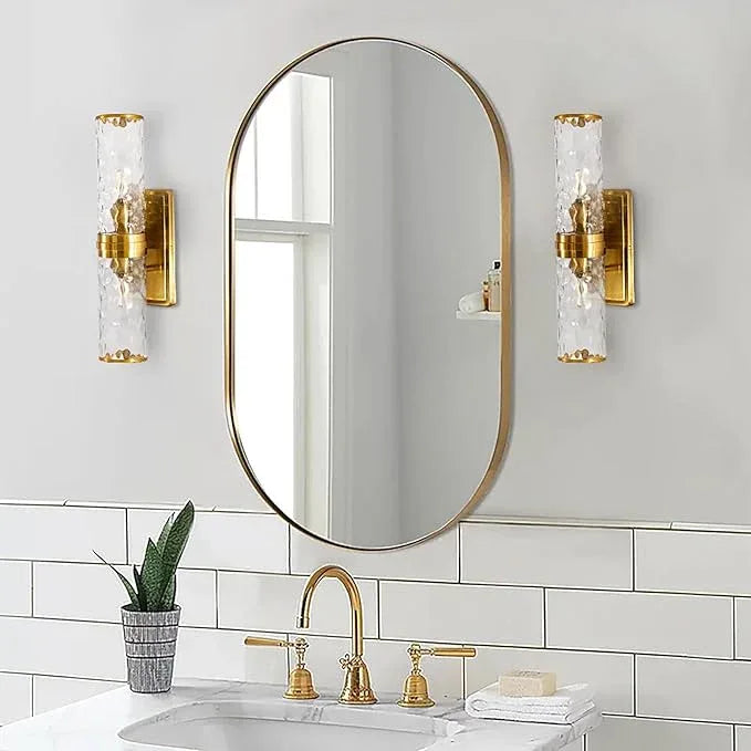 ANDY STAR Oval Bathroom Mirror, 20x33’’Oval Gold Mirror Stainless Steel Metal Frame Mirror for Bathroom, Entryway, Living Room, Contemporary 1" Deep Set Design Wall Mount Hangs Vertical or Horizontal - ModernBath
