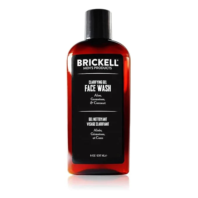 Brickell Men's Clarifying Gel Face Wash for Men, Natural and Organic Rich Foaming Daily Facial Cleanser Formulated With Geranium, Coconut and Aloe, 8 Ounce, Scented - ModernBath